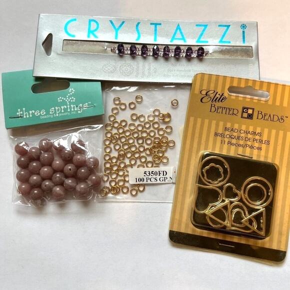Beading Crafting Jewelry Making Lot Rondelle Charms Jade Beads and Jump Rings - Picture 1 of 14